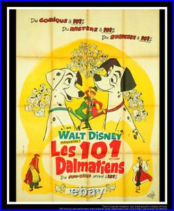 101 DALMATIANS Walt Disney French Grande Vintage Movie Poster Original 1961