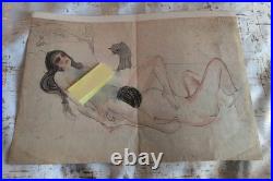 1902 Henry Miller Picasso Two Figures & A Cat Print Erotica Artwork Picture VTG