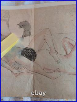 1902 Henry Miller Picasso Two Figures & A Cat Print Erotica Artwork Picture VTG