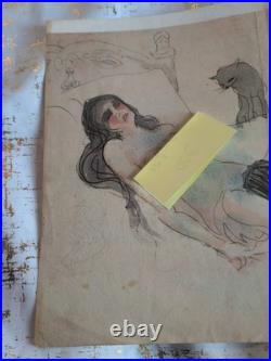 1902 Henry Miller Picasso Two Figures & A Cat Print Erotica Artwork Picture VTG