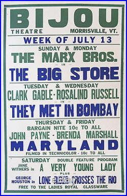 1941 Original Vermont Movie Poster Marx Brothers Clark Gable Rosalind Russell
