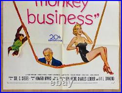 1952 Monkey Business One Sheet Movie Poster Marilyn Monroe Cary Grant Vintage