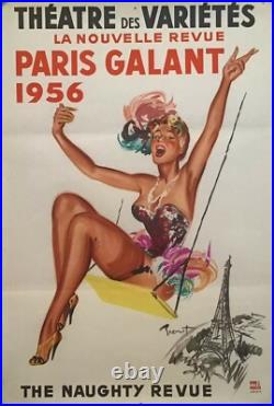 1956 Original Vintage Poster Paris Galant