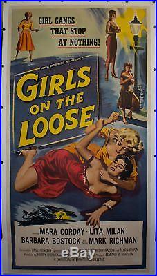 1958 Girls on the Loose Paul Henreid 3 Sheet Movie Poster Vintage Original Linen