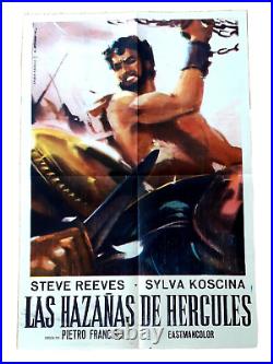 1958 Vintage Hercules Movie Poster Argentina Version Steve Reeves Rare Spanish