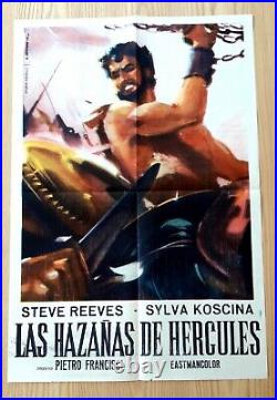 1958 Vintage Hercules Movie Poster Argentina Version Steve Reeves Rare Spanish