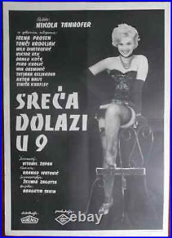 1961 Original Movie Poster Srea Dolazi u 9 Irena Prosen Erotic Yugoslav