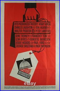 1962 Advise & Consent Otto Preminger Original Vintage Movie Poster