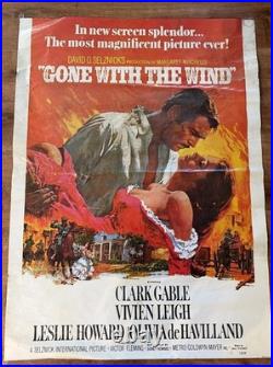 1967 Vintage Gone With The Wind Original Theatrical Movie Poster. Super Rare