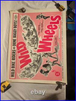 1969 Vintage Movie Poster WILD WHEELS 22x28 Tube Stored BIKERS RARE Motorcycle