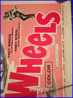 1969 Vintage Movie Poster WILD WHEELS 22x28 Tube Stored BIKERS RARE Motorcycle