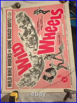 1969 Vintage Movie Poster WILD WHEELS 22x28 Tube Stored BIKERS RARE Motorcycle