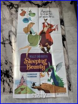 1970 Original Rare Vintage Disney 3 Sheet Movie Poster Sleeping Beauty Near Mint