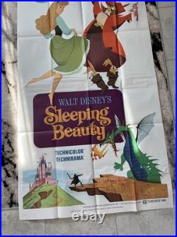 1970 Original Rare Vintage Disney 3 Sheet Movie Poster Sleeping Beauty Near Mint