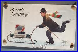 1981 IBM RARE Charlie CHAPLIN POSTER Seasons Greetings COMPUTER Christmas Vtg