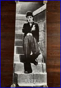 1989 Charlie Chaplin Door Poster-Huge! -Tramp On Stairs-23x62 Vintage Nice