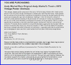 Andy Warhol Rare Original Andy Warhol's Trash c. 1970 Vintage Poster MISC03.7087