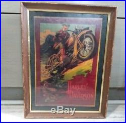 Antique Harley Davidson Poster Print Vtg Original 14x10 Motorcycle Picture Ad