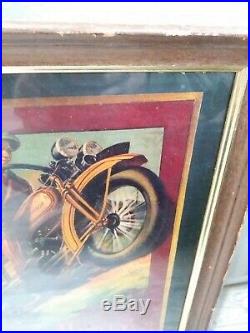 Antique Harley Davidson Poster Print Vtg Original 14x10 Motorcycle Picture Ad