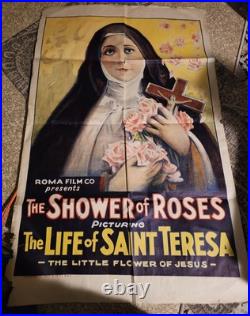 Antique Movie Poster 1920s St. Teresa Shower Of Roses N. Morgillo Art Religious