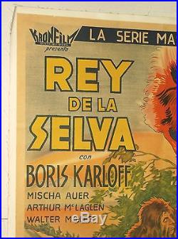 BORIS KARLOFF REY DE SELVA vtg SERIAL MOVIE POSTER ARGENTINA King of Wild LINEN