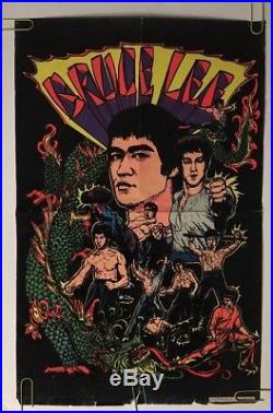 Bruce Lee Blacklight Original Vintage Poster Pin-up Martial Arts Collage Movie