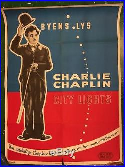 City Lights Charlie Chaplin 1953-54 Vintage Original Danish Cinema Movie Poster