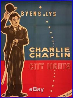 City Lights Charlie Chaplin 1953-54 Vintage Original Danish Cinema Movie Poster