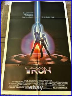 DISNEY-Tron original movie poster 1982 folded Jeff Bridges 27x41-VINTAGE-RARE