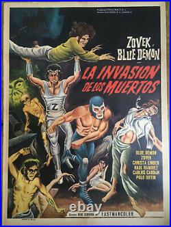 EL SANTO Blue Demon 1973 original vintage Mexican movie poster 37.4x27.5