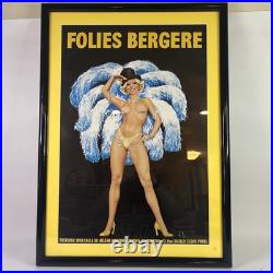 FOLIES BERGERE Vintage 1976 French Grande poster BLUE ASLAN 20 x 28 Framed