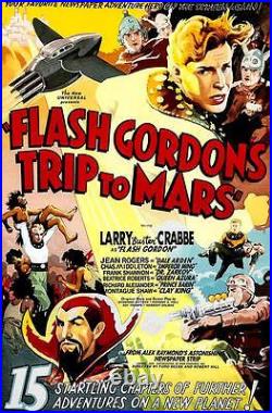 Flash Gordons A Trip to Mars Vintage Movie Poster Lithograph Buster Crabbe