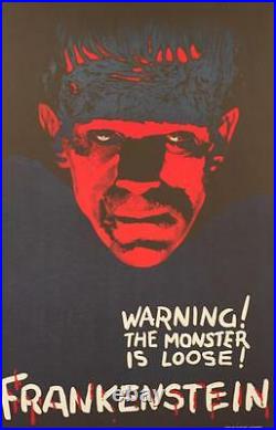 Frankenstein Teaser Vintage Movie Poster Lithograph Boris Karloff Hand Pulled S2