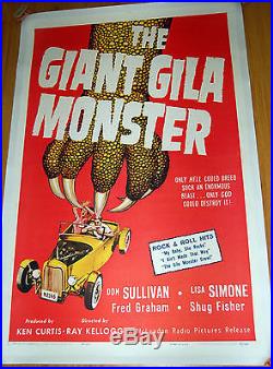 GIANT GILA MONSTER Vintage Original 1Sheet HOT ROD Movie Poster (linen Backed)