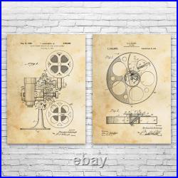 Movie Theater Patent Wall Art Set of 2 Poster, Canvas or Framed Actor Gift