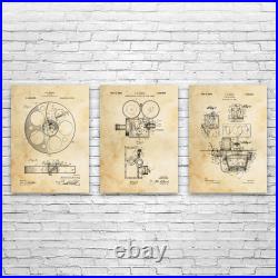 Movie Theater Patent Wall Art Set of 3 Poster, Canvas or Framed Hollywood Decor