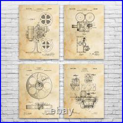 Movie Theater Patent Wall Art Set of 4 Poster, Canvas or Framed Actor Gift