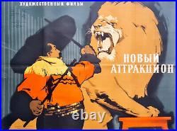 New Attraction 1958 Ussr Soviet Russian Circus Film Movie Vintage Poster Lion