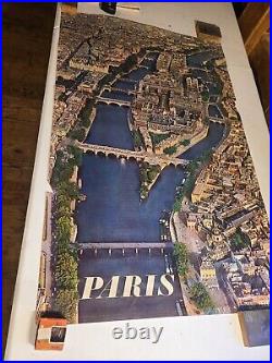 ORIGINAL 1965 Paris Travel Poster Above Paris 39 X 24-3/8 inch