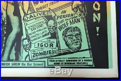 ORIGINAL Vintage SPOOK SHOW Window Card Poster HORRORS OF THE ORIENT 13x22 1950s