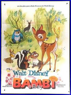 Original Bambi Movie Poster HUGE French 1-Panel 47x63 Walt Disney RARE Vintage
