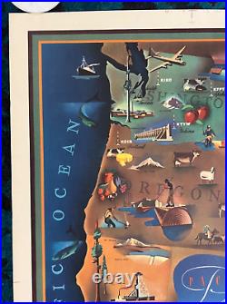 Original Travel Poster Pictorial Map Pacific Panorama CBS Radio Industrial West