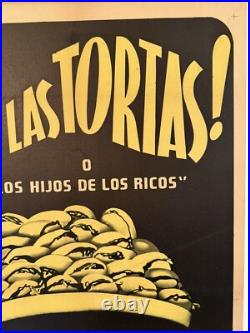 Original Vintage 1951 Acá Las Tortas Linen Backed Movie Poster Spanish Mexico