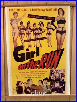 Original Vintage 1953 GIRL ON THE RUN Linen Backed Exploitation Movie Poster