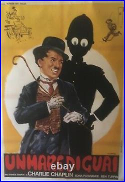Original Vintage 1965 Chaplin Unmare Diguai Movie Poster Linen Backed