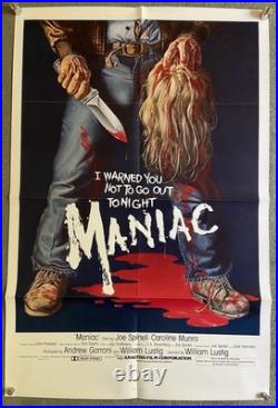 Original Vintage 1980 Maniac 27x41 Poster One Sheet Joe Spinell William Lustig