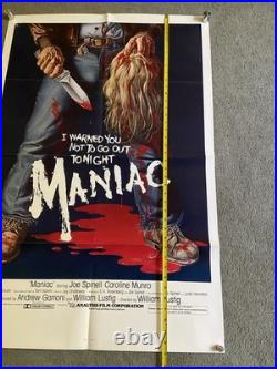 Original Vintage 1980 Maniac 27x41 Poster One Sheet Joe Spinell William Lustig