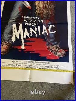 Original Vintage 1980 Maniac 27x41 Poster One Sheet Joe Spinell William Lustig