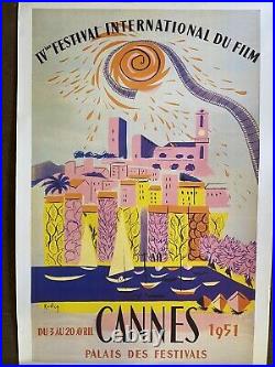 Original Vintage Cannes French Film Festival Poster in Linen 1951