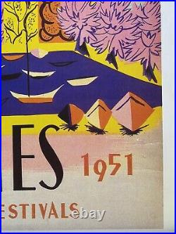 Original Vintage Cannes French Film Festival Poster in Linen 1951